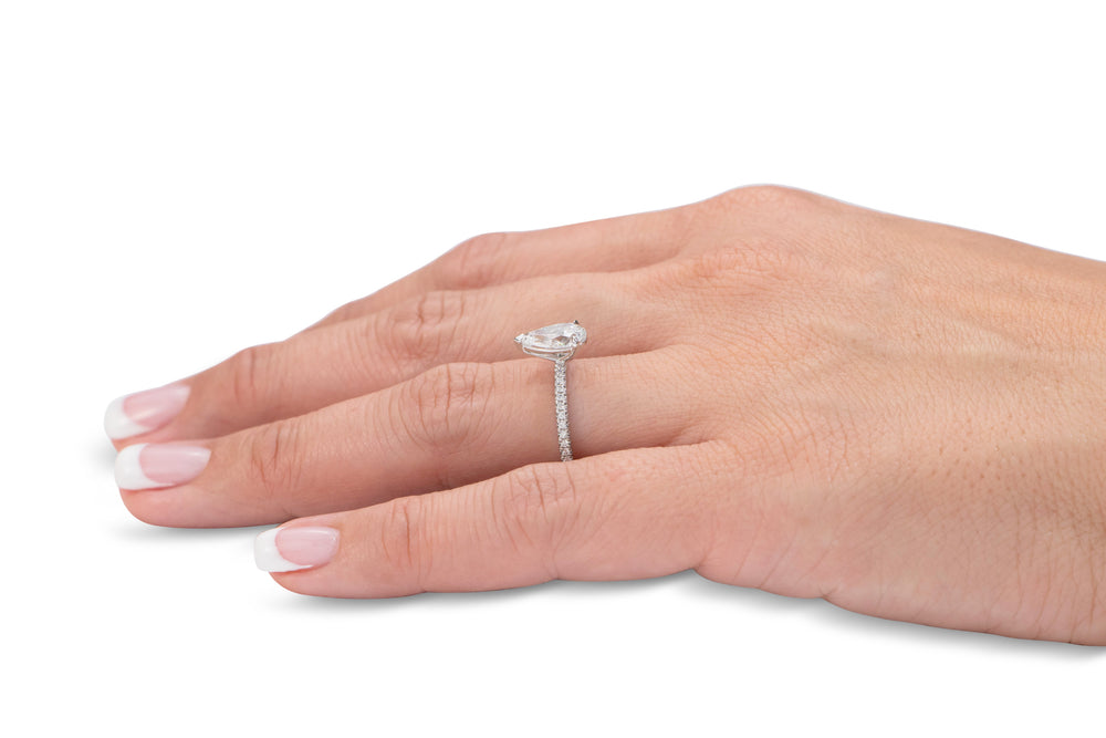 Premium Certified Lab-Grown Diamond, 1.74 carat TW pear and round brilliant shouldered engagement ring in 14 carat white gold