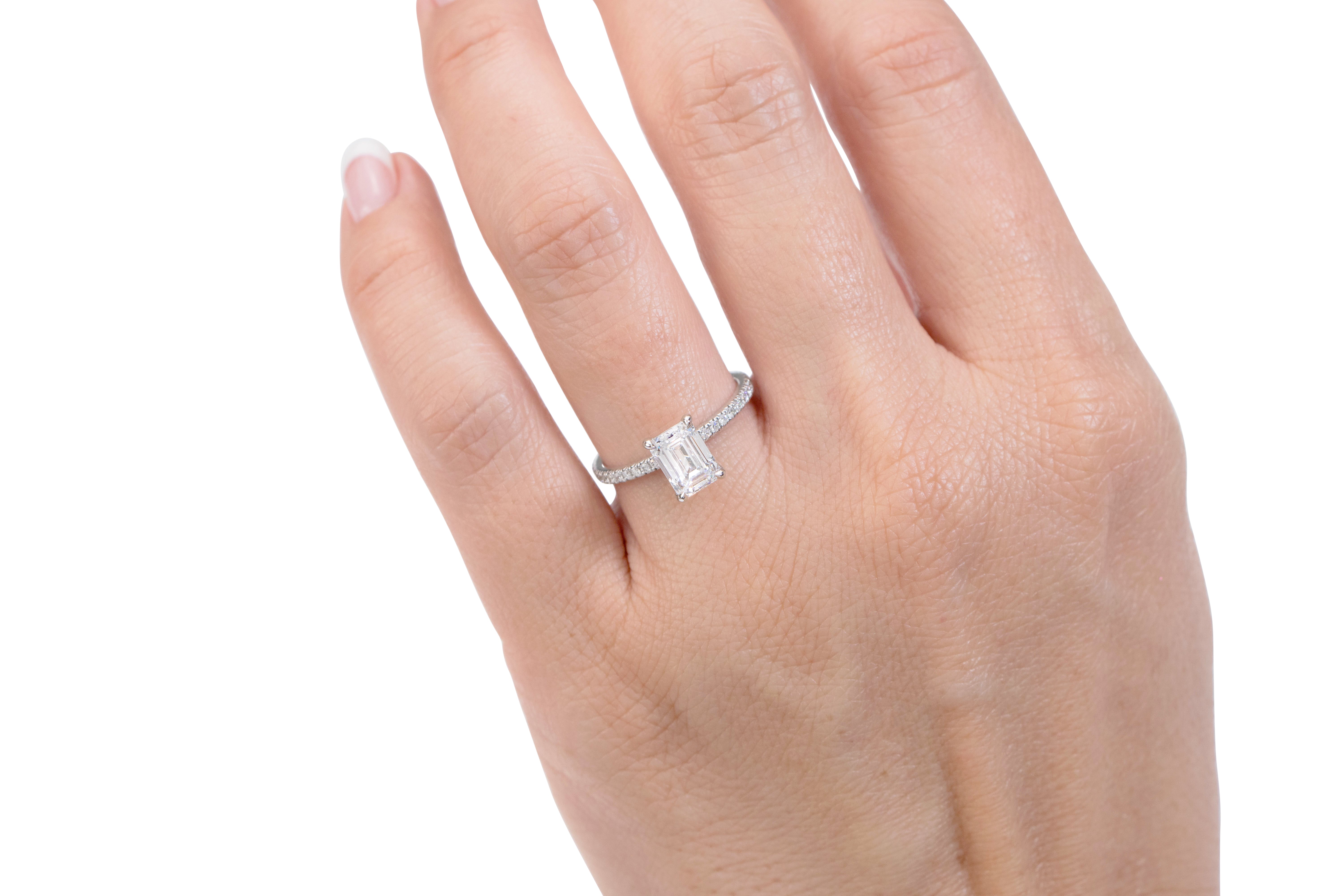 Premium Certified Lab-Grown Diamond, 1.24 carat TW emerald cut and round brilliant shouldered engagement ring in 14 carat white gold