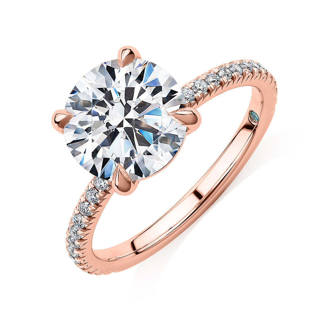 Premium Certified Lab-Grown Diamond, 3.24 carat TW round brilliant shouldered engagement ring in 14 carat rose gold