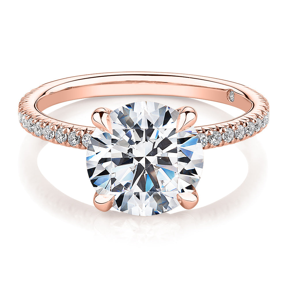 Signature Simulant Diamond 3.24 carat* TW round brilliant shouldered engagement ring in 14 carat rose gold
