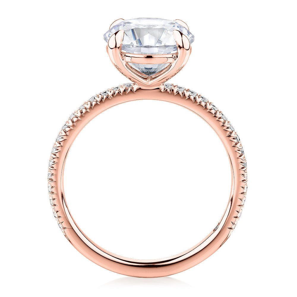 Signature Simulant Diamond 3.24 carat* TW round brilliant shouldered engagement ring in 14 carat rose gold