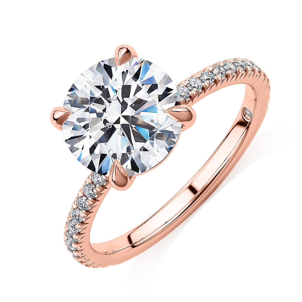 Signature Simulant Diamond 3.24 carat* TW round brilliant shouldered engagement ring in 14 carat rose gold