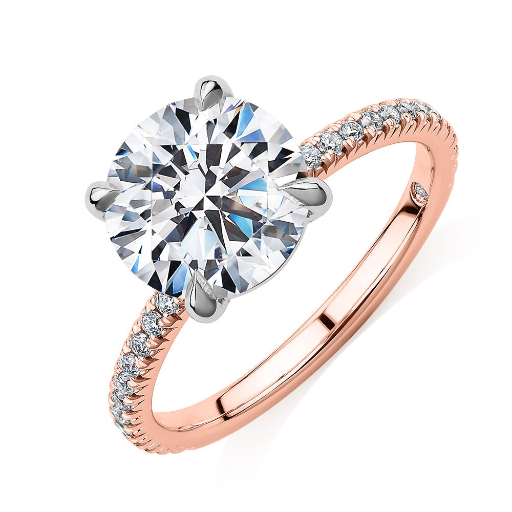 Signature Simulant Diamond 3.24 carat* TW round brilliant shouldered engagement ring in 14 carat rose and white gold