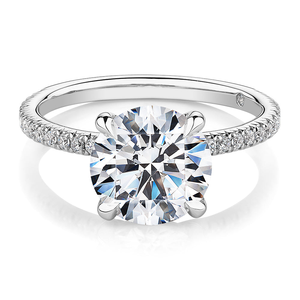 Signature Simulant Diamond 3.24 carat* TW round brilliant shouldered engagement ring in 14 carat white gold