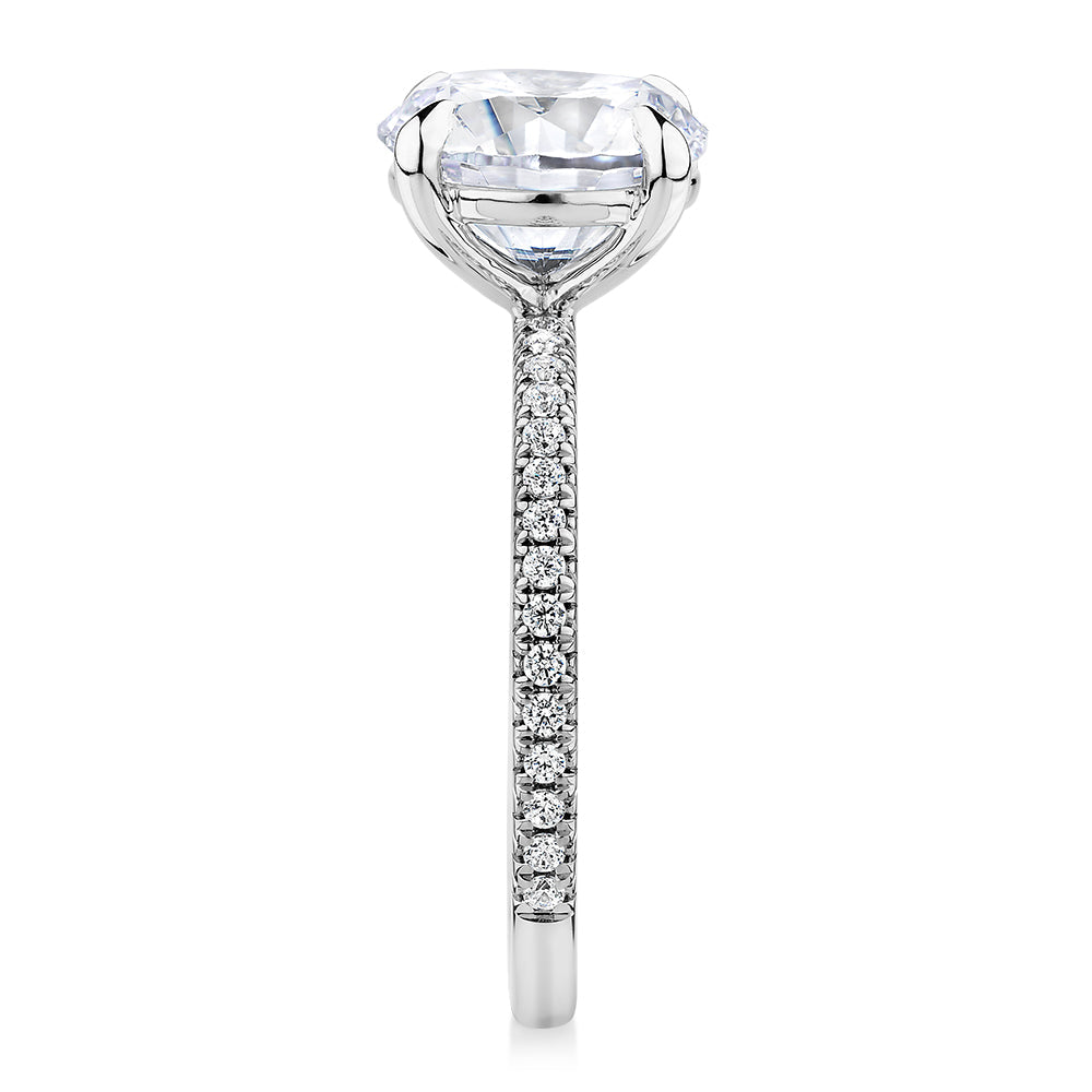 Signature Simulant Diamond 3.24 carat* TW round brilliant shouldered engagement ring in 14 carat white gold