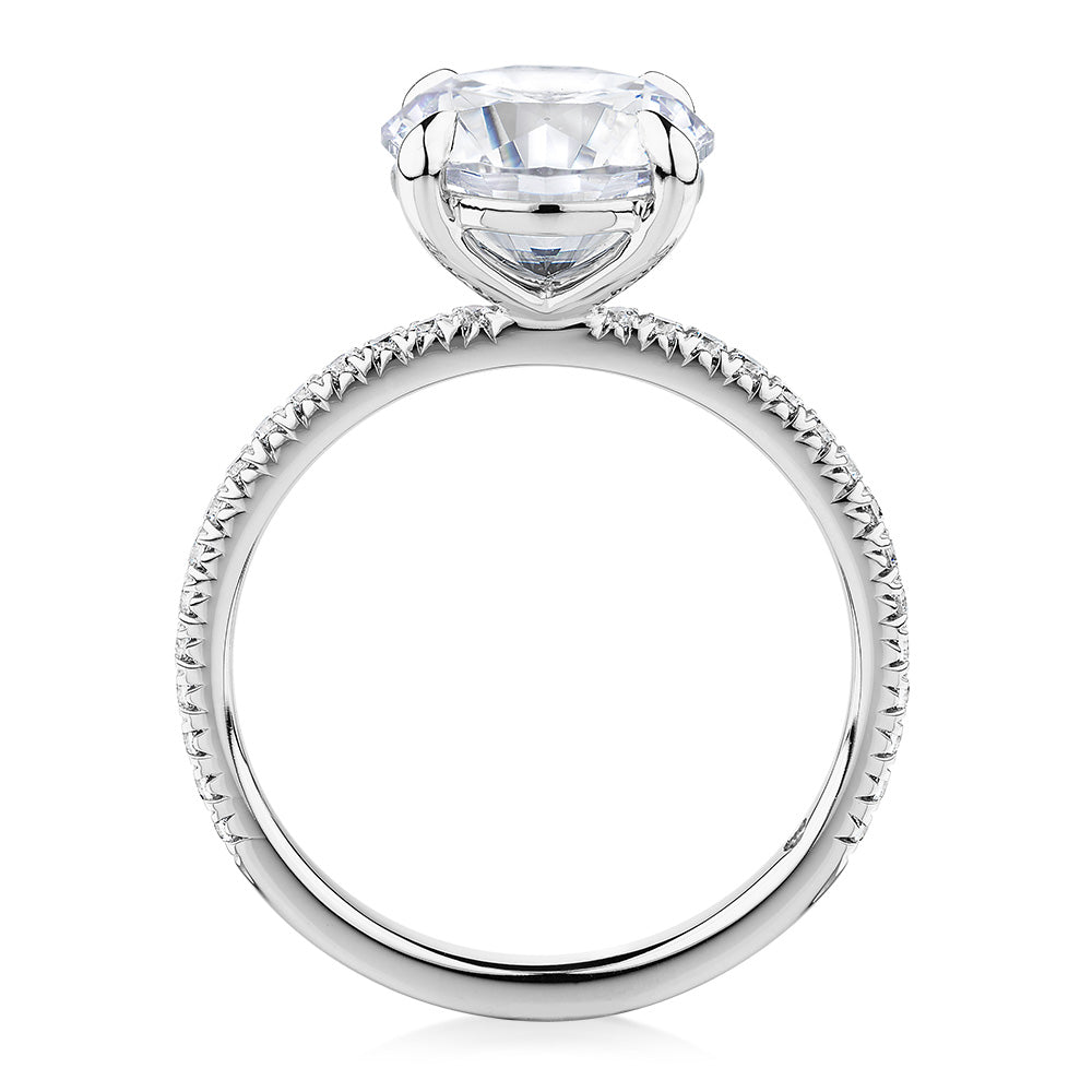 Signature Simulant Diamond 3.24 carat* TW round brilliant shouldered engagement ring in 14 carat white gold