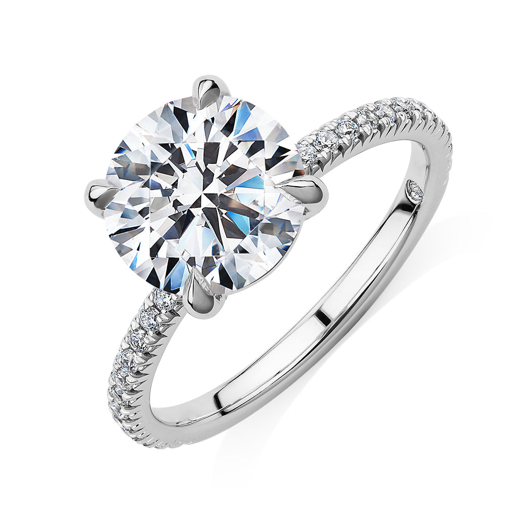 Signature Simulant Diamond 3.24 carat* TW round brilliant shouldered engagement ring in 14 carat white gold