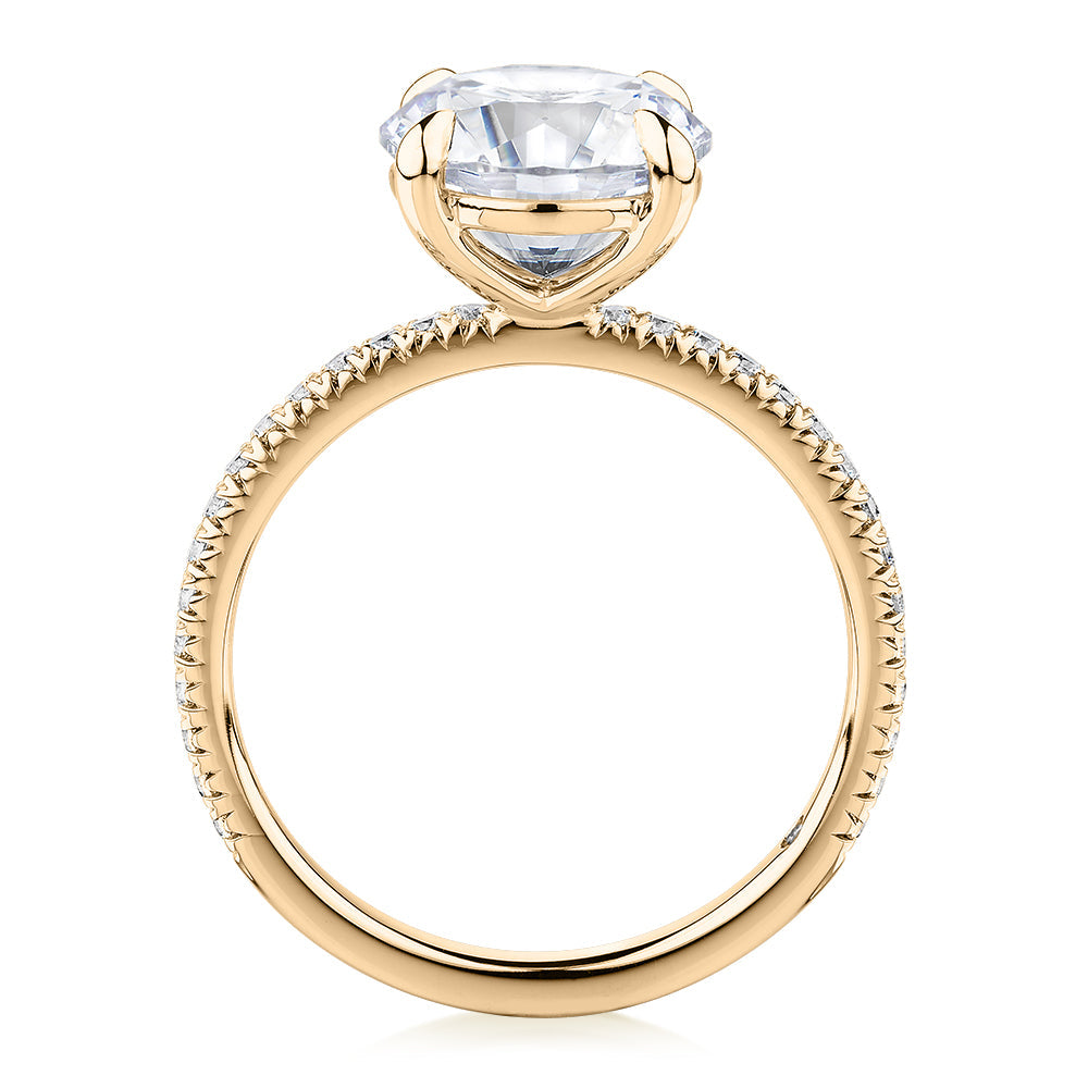 Signature Simulant Diamond 3.24 carat* TW round brilliant shouldered engagement ring in 14 carat yellow gold