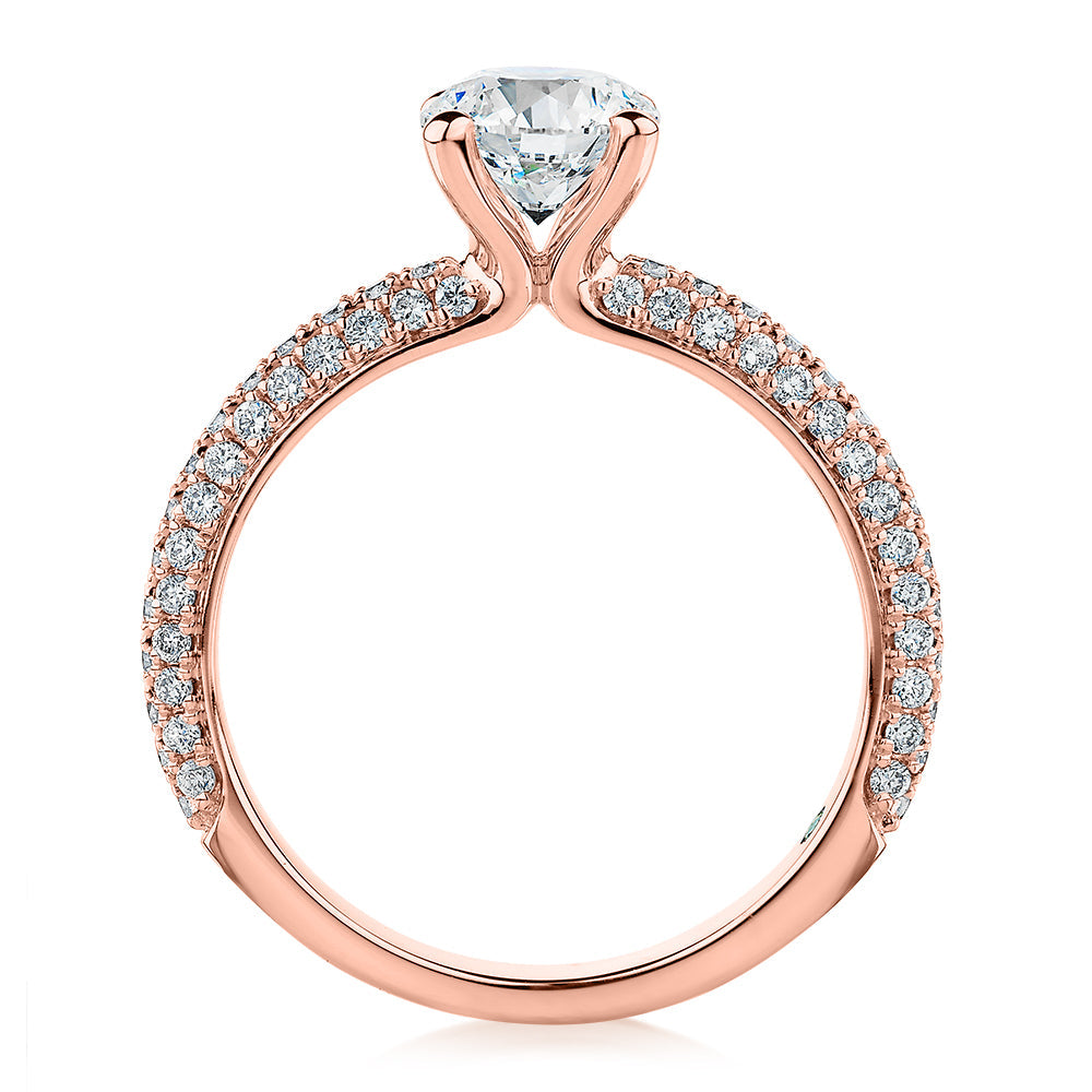 Premium Certified Lab-Grown Diamond, 1.55 carat TW round brilliant shouldered engagement ring in 14 carat rose gold