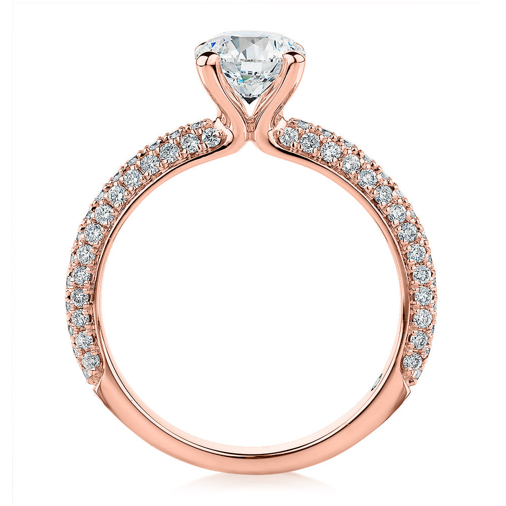 Signature Simulant Diamond 1.62 carat* TW round brilliant shouldered solitaire engagement ring in 10 carat rose and white gold