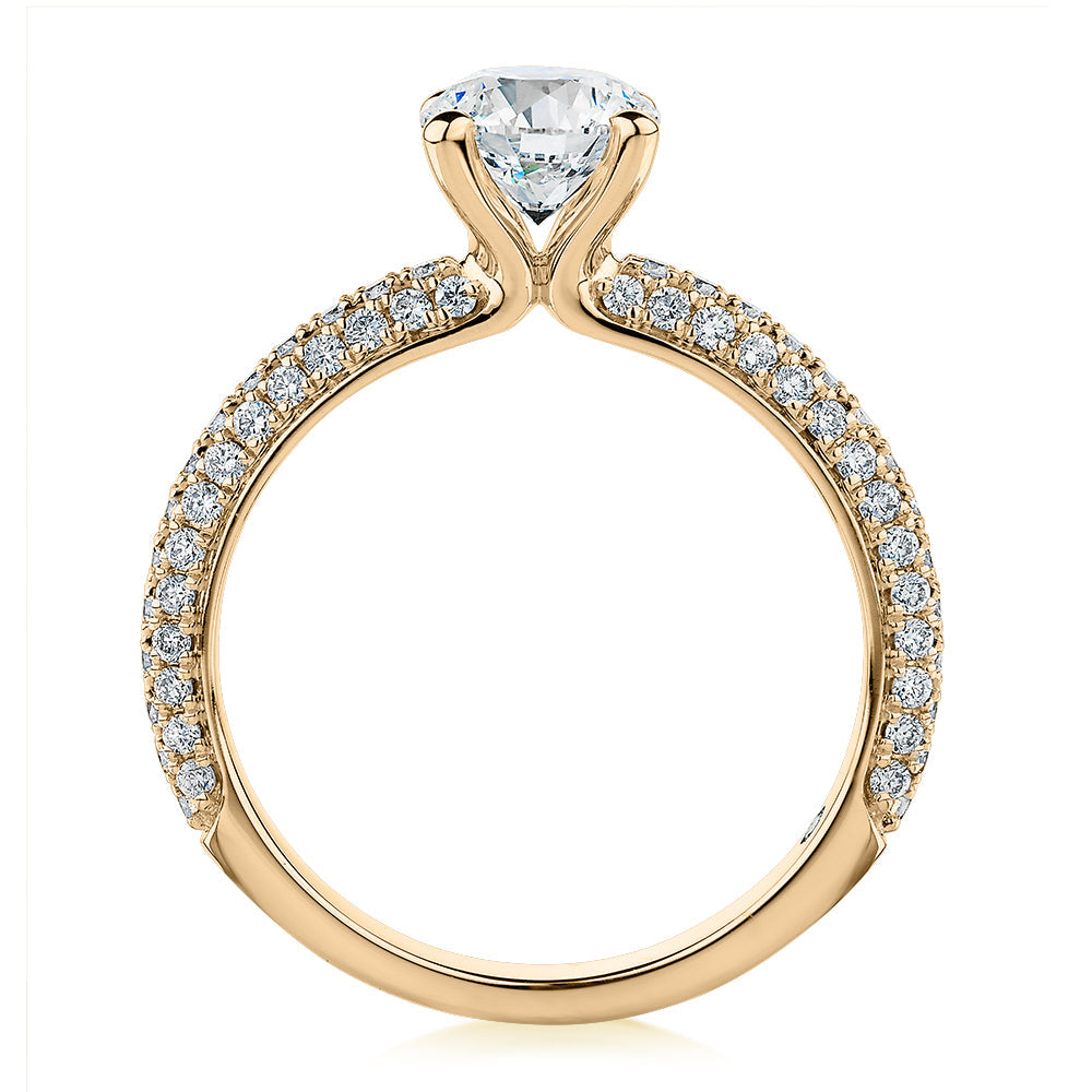 Signature Simulant Diamond 1.62 carat* TW round brilliant shouldered solitaire engagement ring in 10 carat rose and white gold