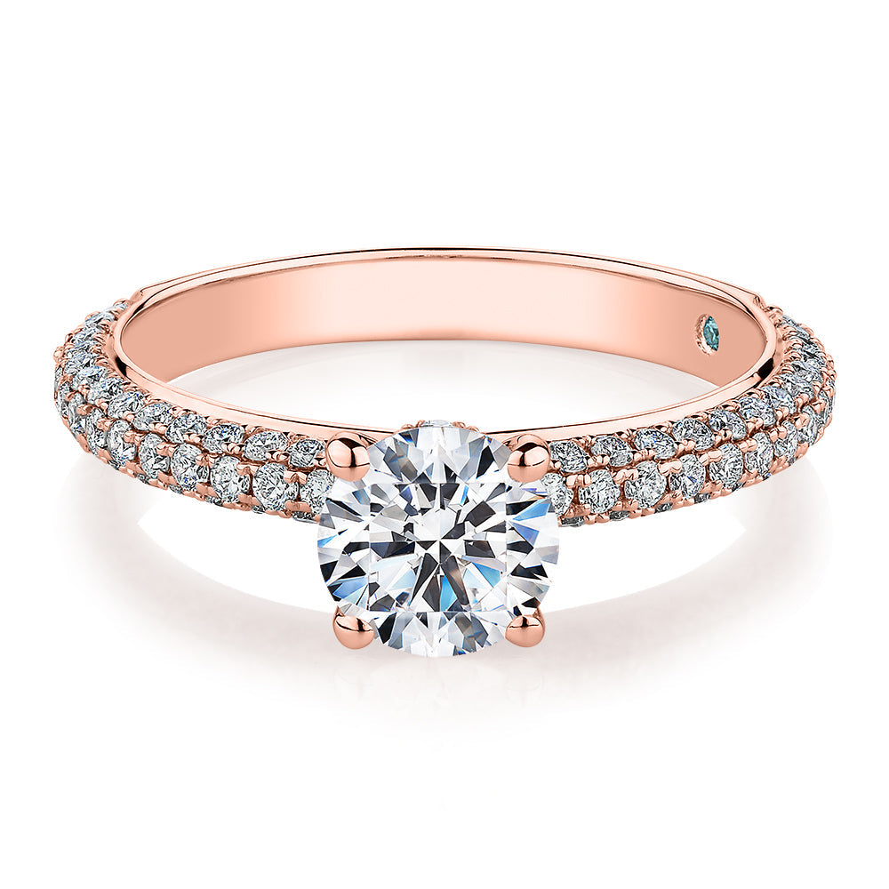 Premium Certified Lab-Grown Diamond, 1.68 carat TW round brilliant shouldered engagement ring in 14 carat rose gold