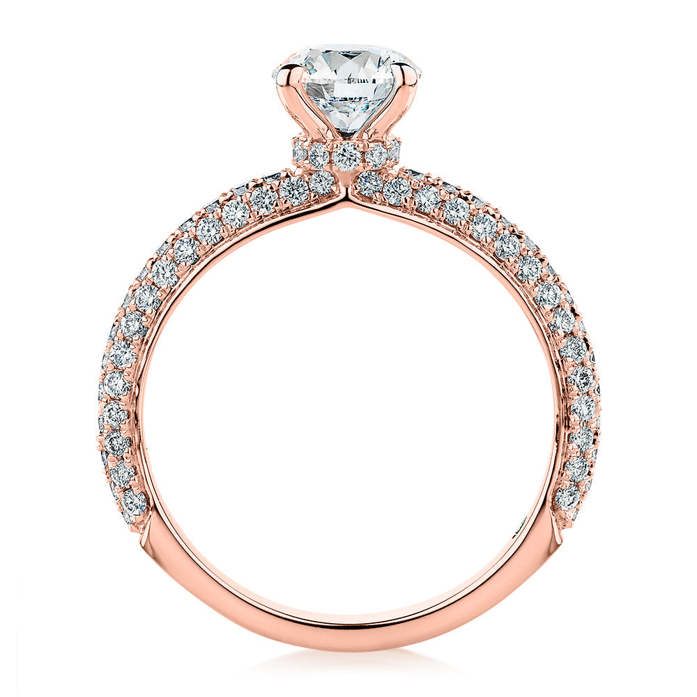 Premium Certified Lab-Grown Diamond, 1.68 carat TW round brilliant shouldered engagement ring in 14 carat rose gold