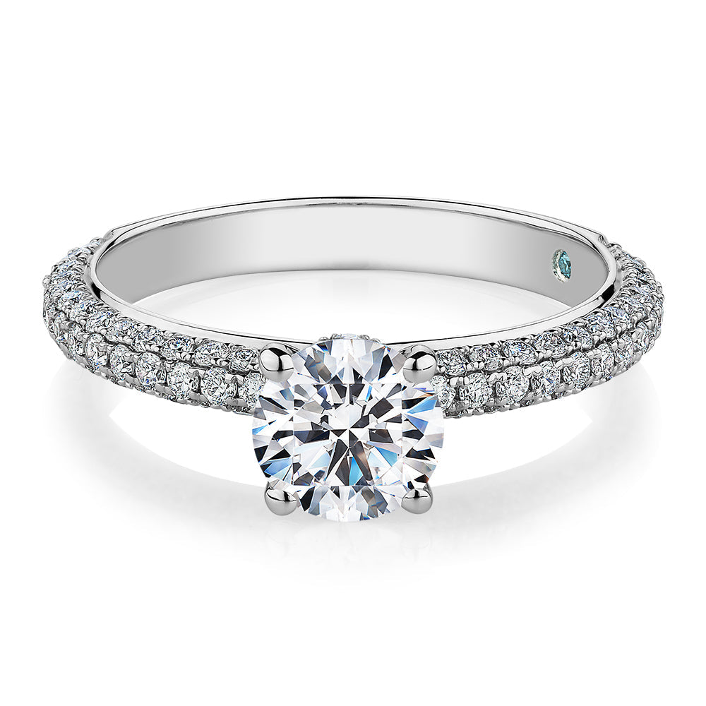 Premium Certified Lab-Grown Diamond, 1.68 carat TW round brilliant shouldered engagement ring in 14 carat white gold