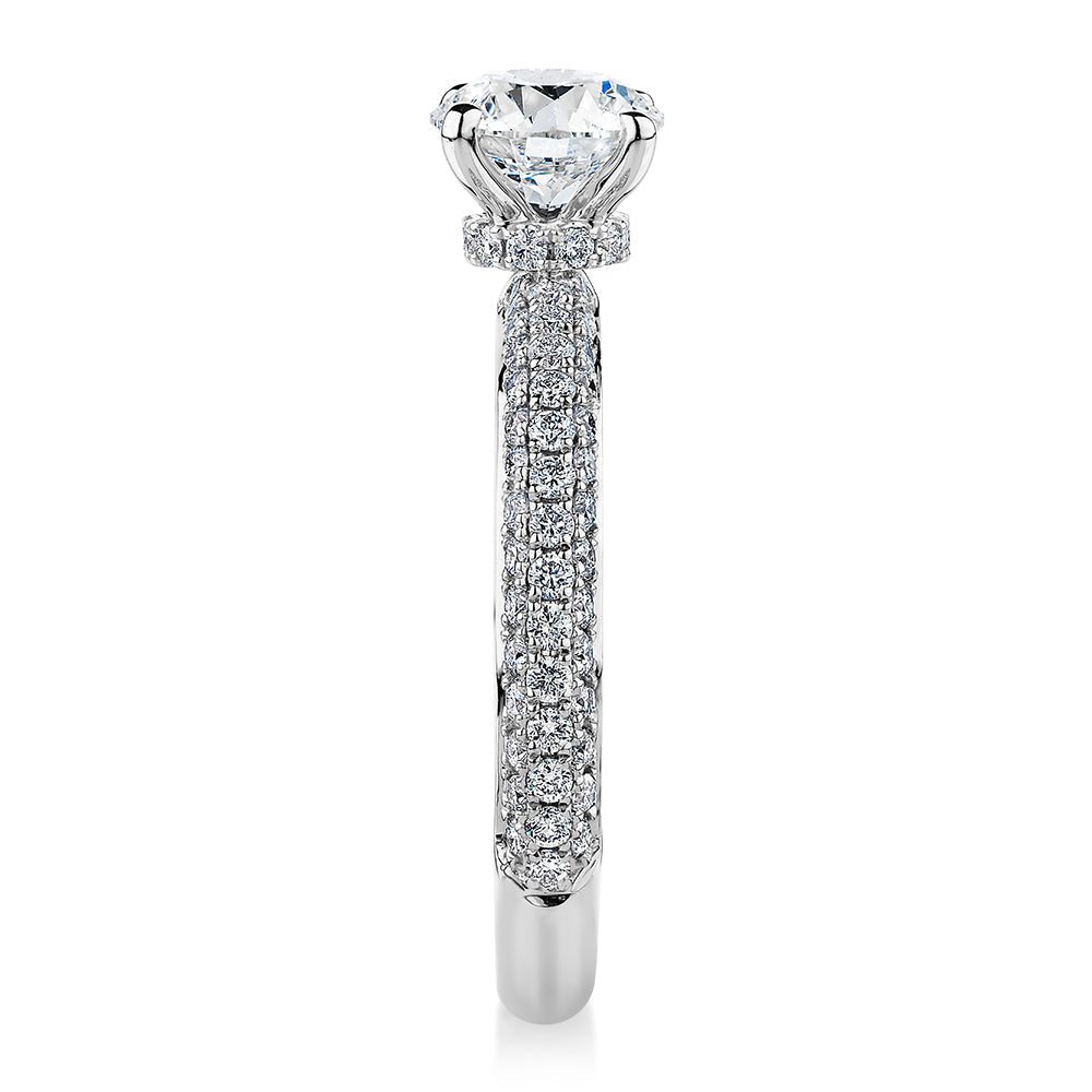 Premium Certified Lab-Grown Diamond, 1.68 carat TW round brilliant shouldered engagement ring in 14 carat white gold