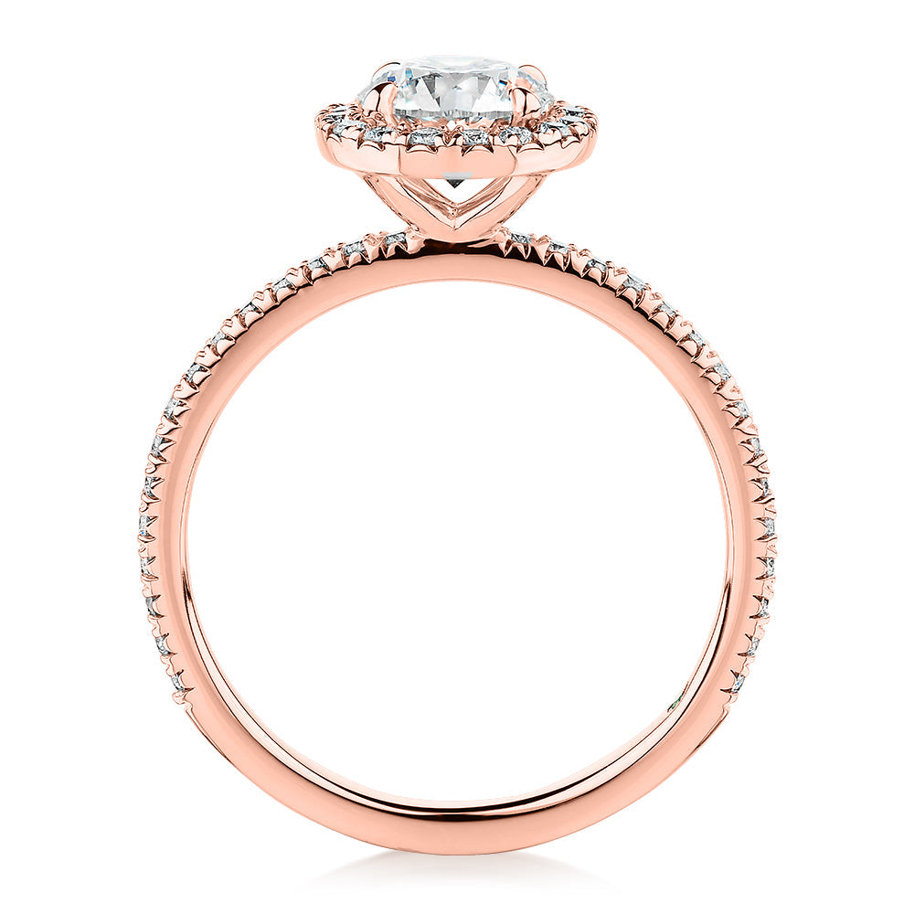 Premium Certified Lab-Grown Diamond, 1.40 carat TW round brilliant halo engagement ring in 14 carat rose gold