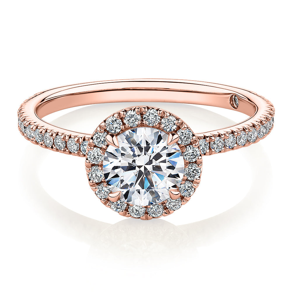 Signature Simulant Diamond 1.40 carat* TW round brilliant halo engagement ring in 10 carat rose gold