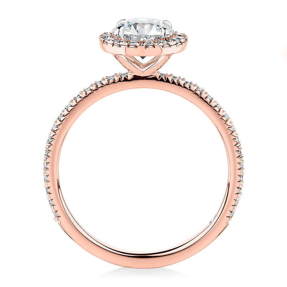 Signature Simulant Diamond 1.40 carat* TW round brilliant halo engagement ring in 10 carat rose and white gold