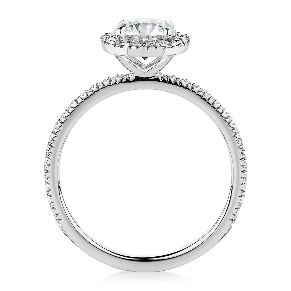 Premium Certified Lab-Grown Diamond, 1.40 carat TW round brilliant halo engagement ring in 14 carat white gold