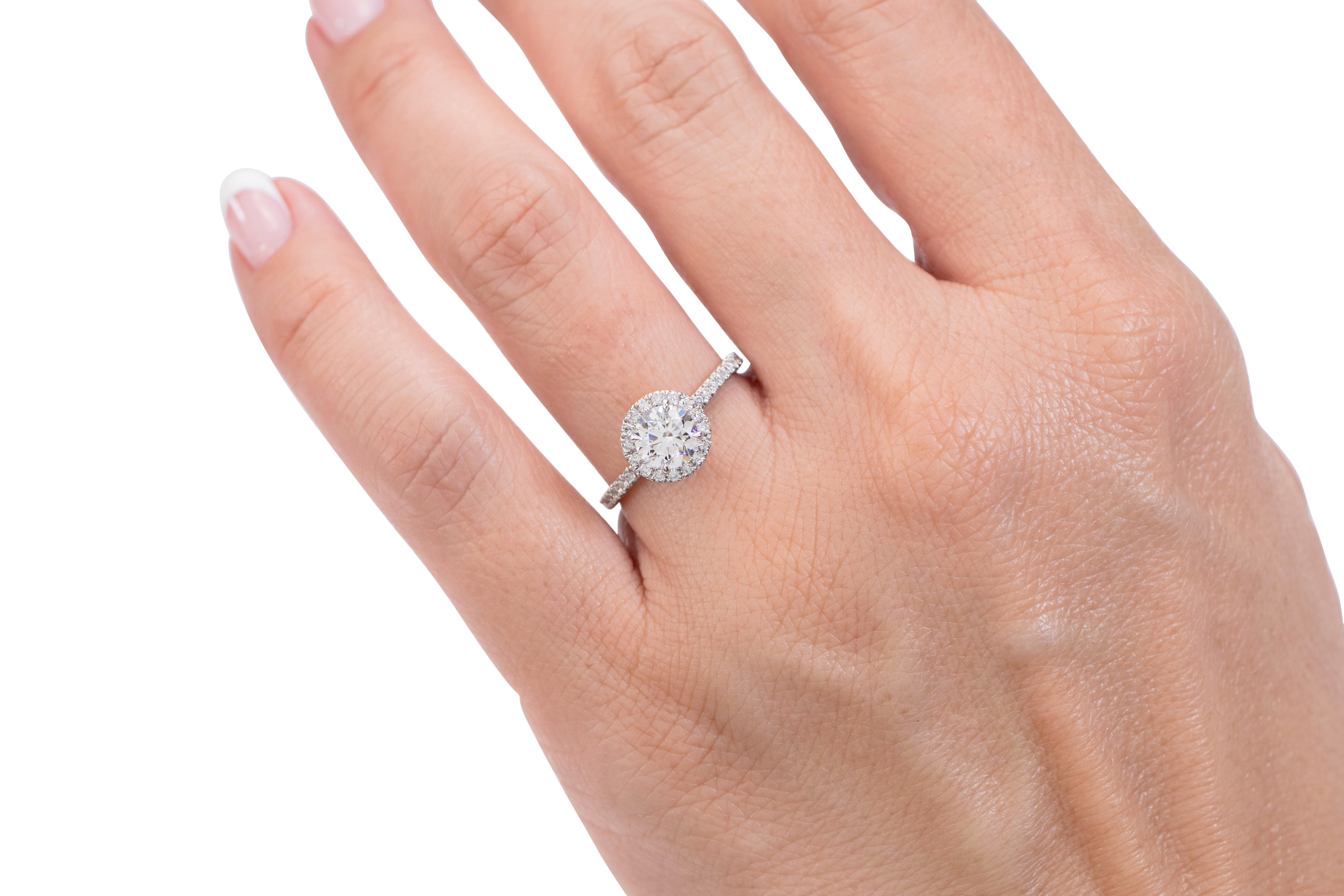 Signature Simulant Diamond 1.40 carat* TW round brilliant halo engagement ring in 10 carat white gold