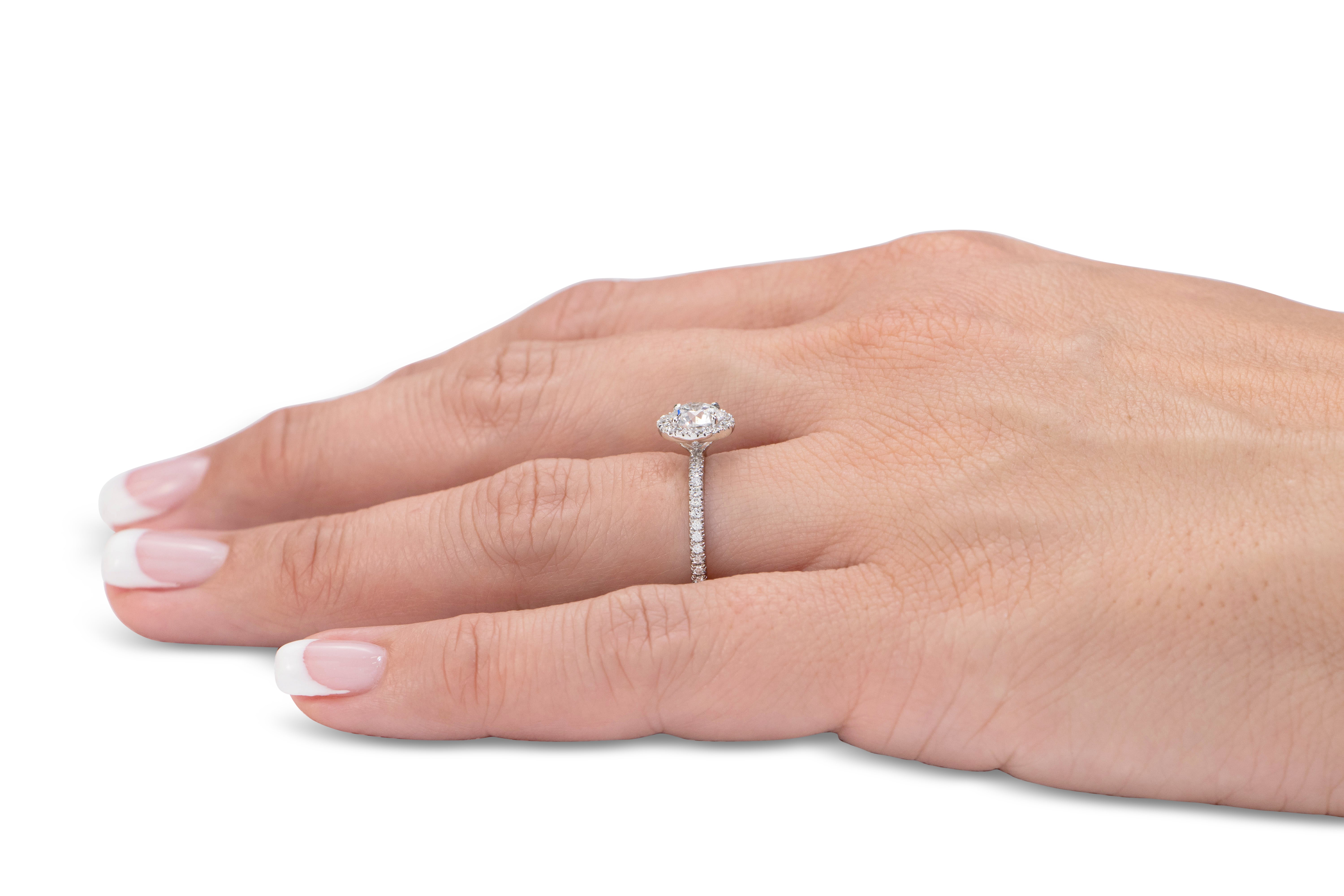 Signature Simulant Diamond 1.40 carat* TW round brilliant halo engagement ring in 10 carat white gold