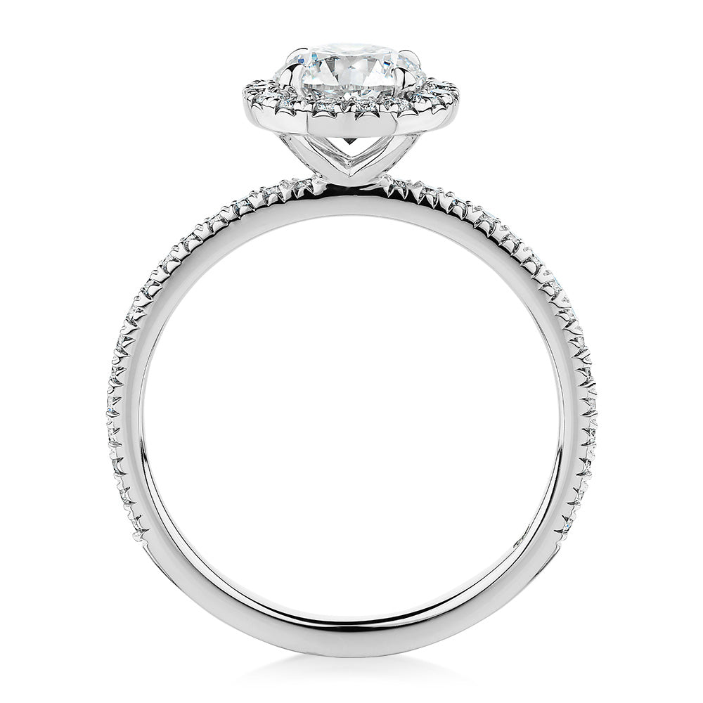 Signature Simulant Diamond 1.40 carat* TW round brilliant halo engagement ring in 10 carat white gold