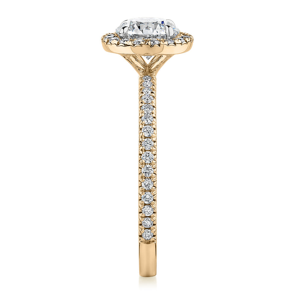 Signature Simulant Diamond 1.40 carat* TW round brilliant halo engagement ring in 10 carat yellow gold