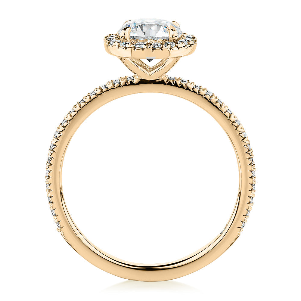 Signature Simulant Diamond 1.40 carat* TW round brilliant halo engagement ring in 10 carat yellow gold