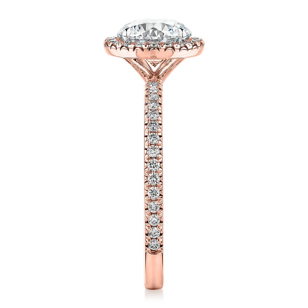 Signature Simulant Diamond 1.88 carat* TW round brilliant halo engagement ring in 10 carat rose gold