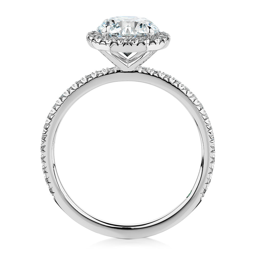 Premium Certified Lab-Grown Diamond, 1.88 carat TW round brilliant halo engagement ring in platinum