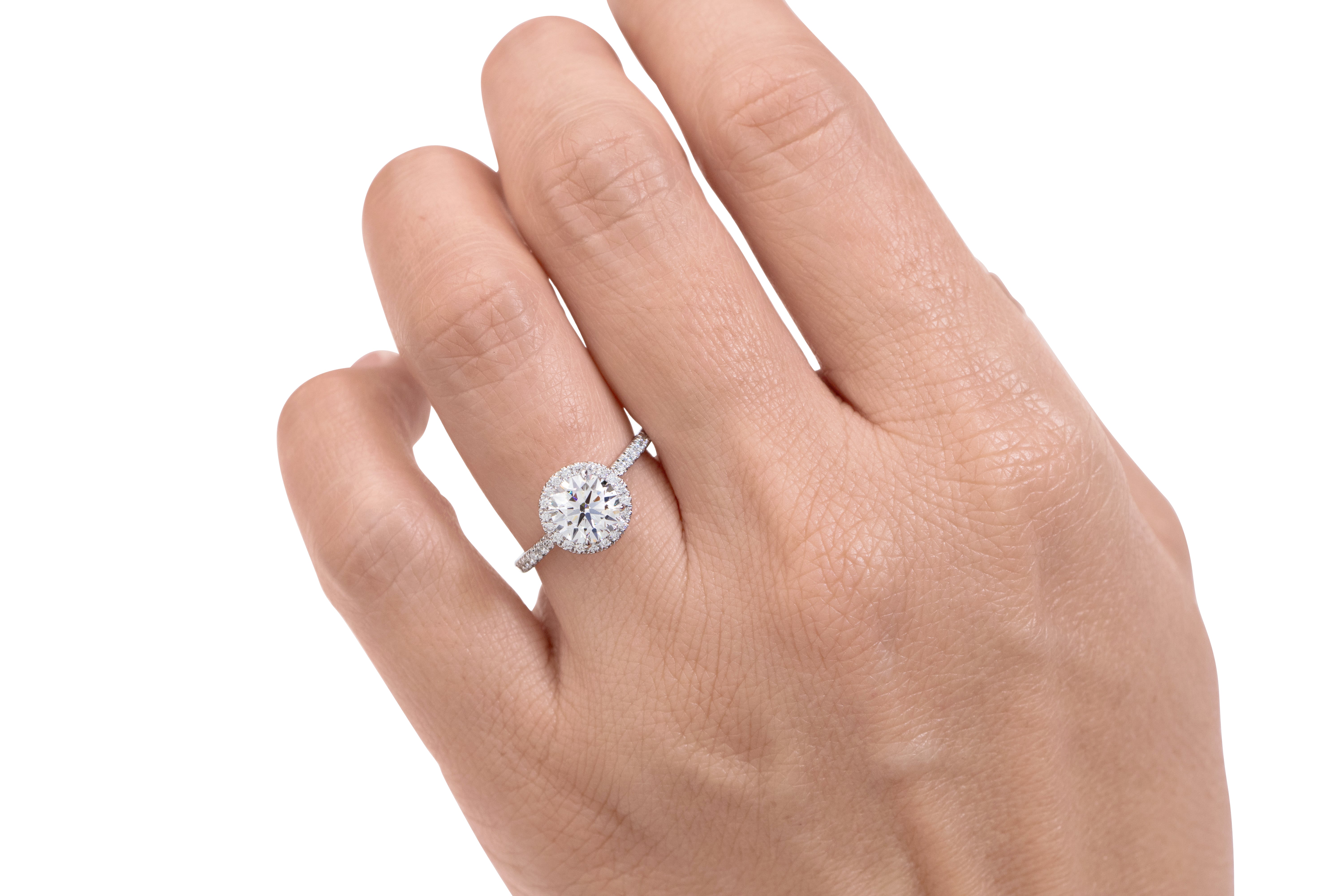Premium Certified Lab-Grown Diamond, 1.88 carat TW round brilliant halo engagement ring in 14 carat white gold