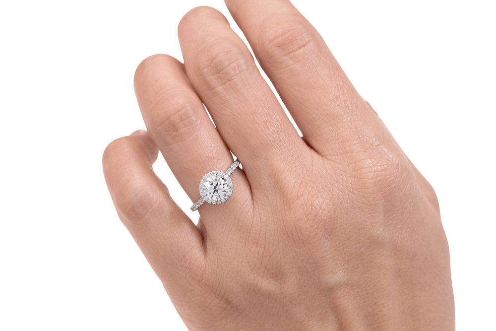 Premium Certified Lab-Grown Diamond, 1.88 carat TW round brilliant halo engagement ring in 14 carat white gold