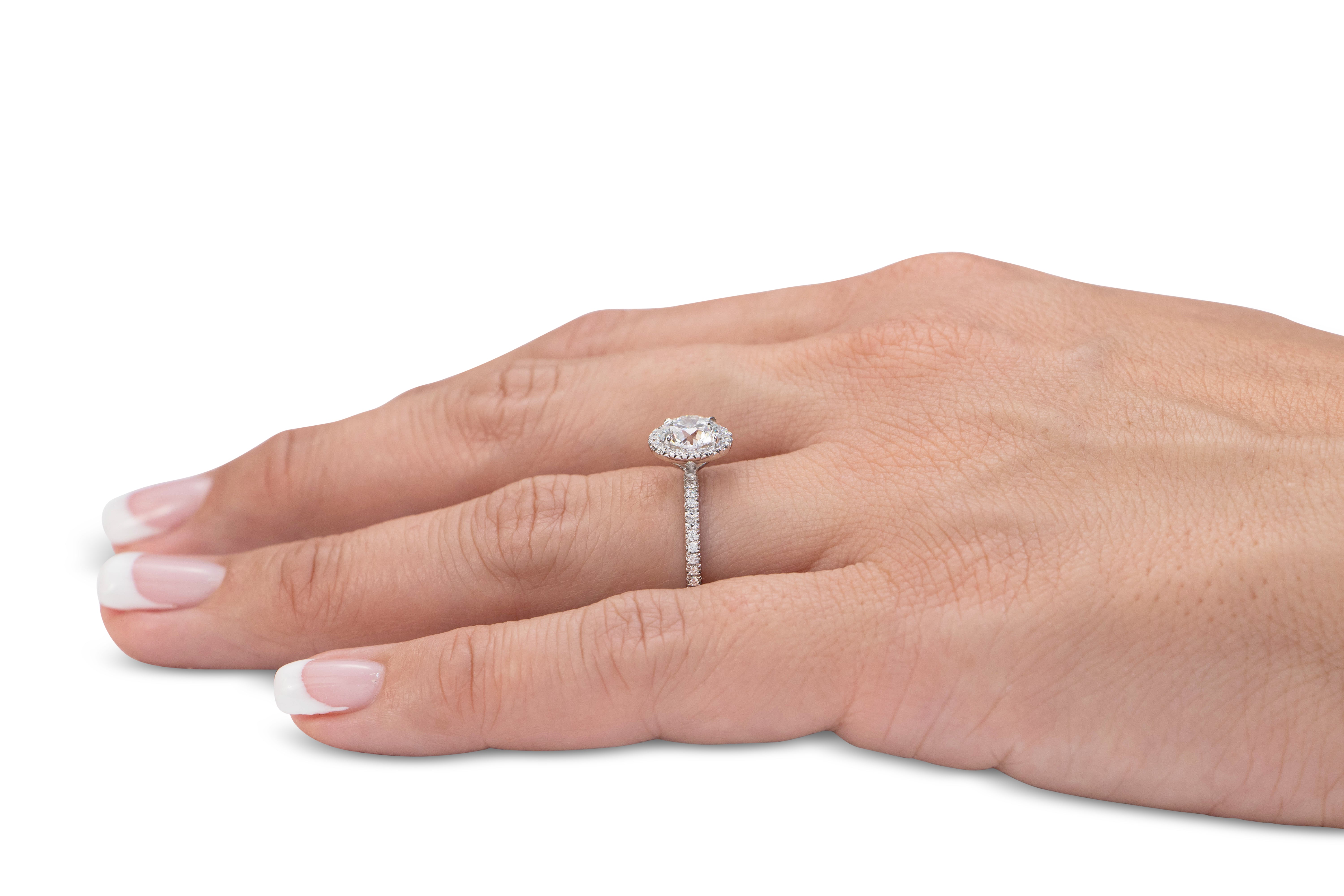 Premium Certified Lab-Grown Diamond, 1.88 carat TW round brilliant halo engagement ring in 14 carat white gold
