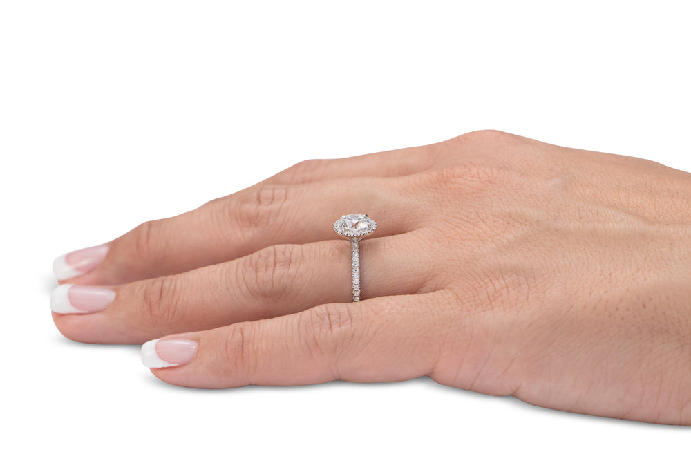 Premium Certified Lab-Grown Diamond, 1.88 carat TW round brilliant halo engagement ring in 14 carat white gold