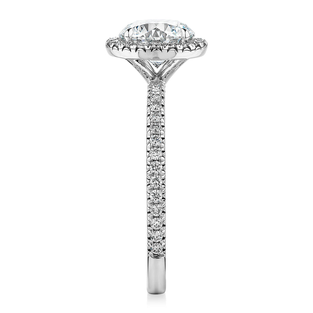 Signature Simulant Diamond 1.88 carat* TW round brilliant halo engagement ring in 10 carat white gold