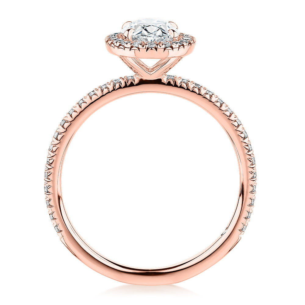 Signature Simulant Diamond 1.37 carat* TW oval and round brilliant halo engagement ring in 10 carat rose gold