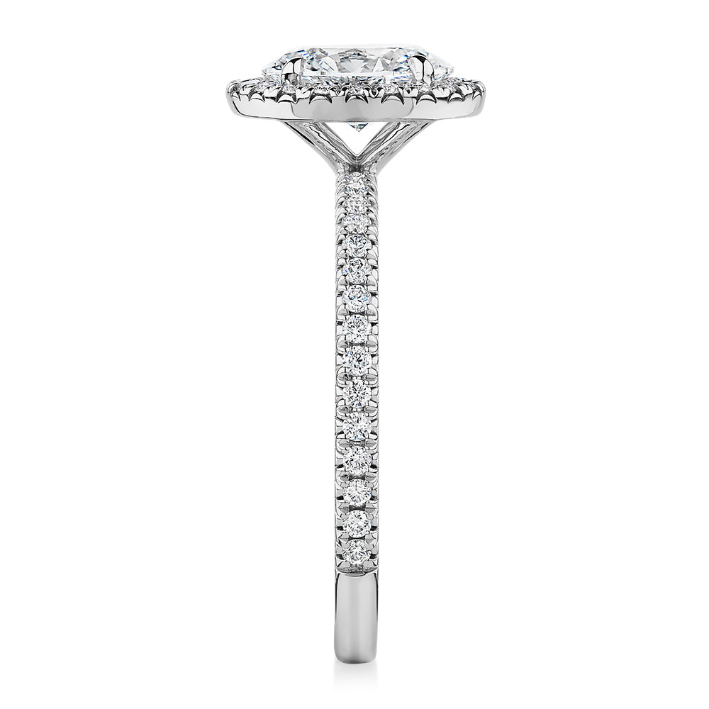 Premium Certified Lab-Grown Diamond, 1.37 carat TW oval and round brilliant halo engagement ring in 18 carat white gold