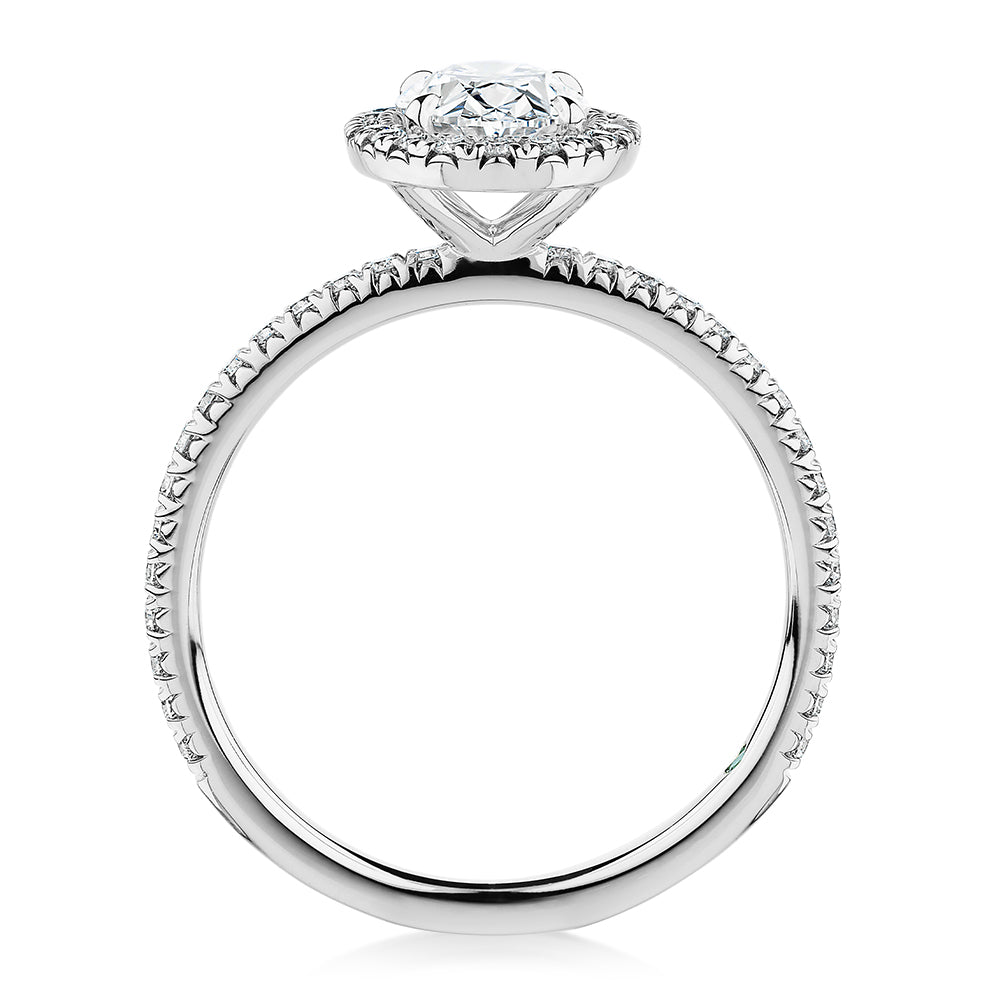Premium Certified Lab-Grown Diamond, 1.37 carat TW oval and round brilliant halo engagement ring in 18 carat white gold