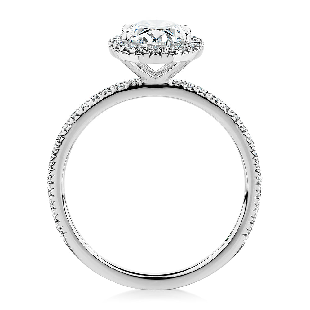 Premium Certified Lab-Grown Diamond, 1.89 carat TW oval and round brilliant halo engagement ring in platinum