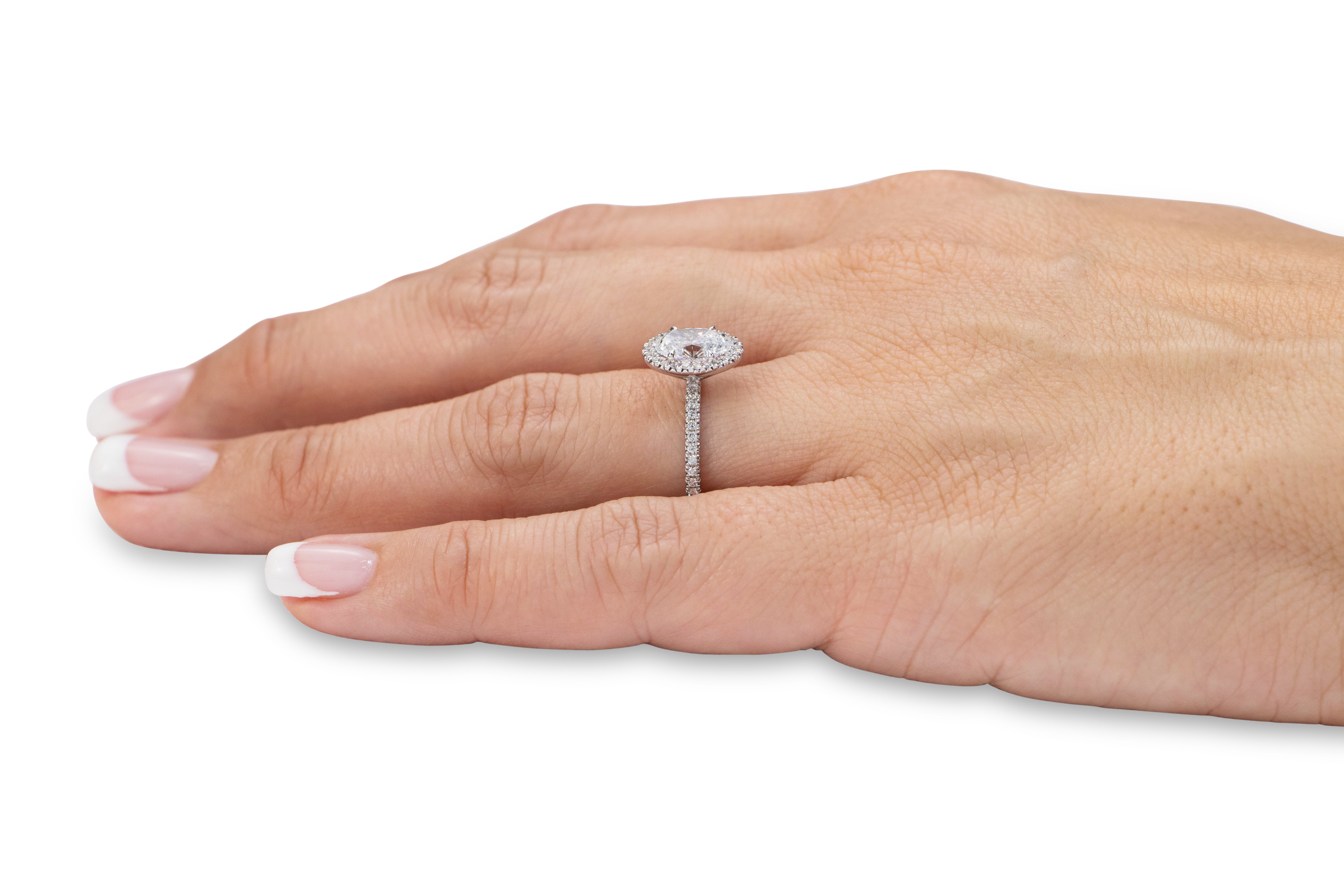 Premium Certified Laboratory Created Diamond, 1.89 carat TW oval and round brilliant halo engagement ring in 14 carat white gold