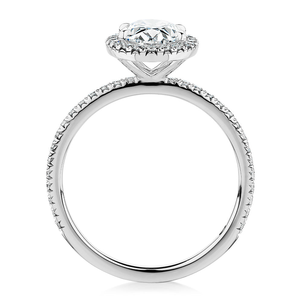 Signature Simulant Diamond 1.83 carat* TW oval and round brilliant halo engagement ring in 10 carat white gold