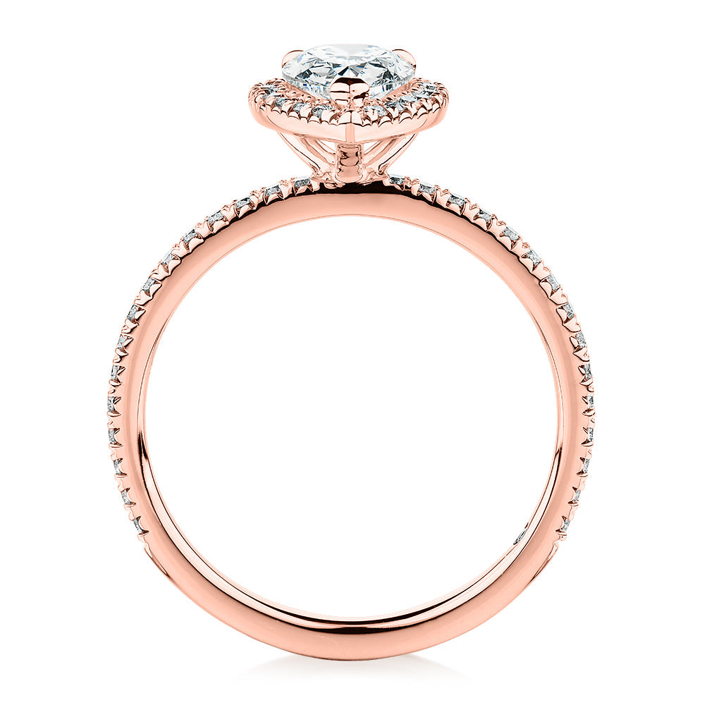 Signature Simulant Diamond 1.37 carat* TW pear and round brilliant halo engagement ring in 10 carat rose gold