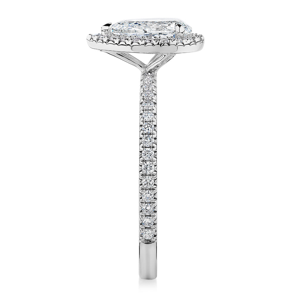 Signature Simulant Diamond 1.37 carat* TW pear and round brilliant halo engagement ring in 10 carat white gold