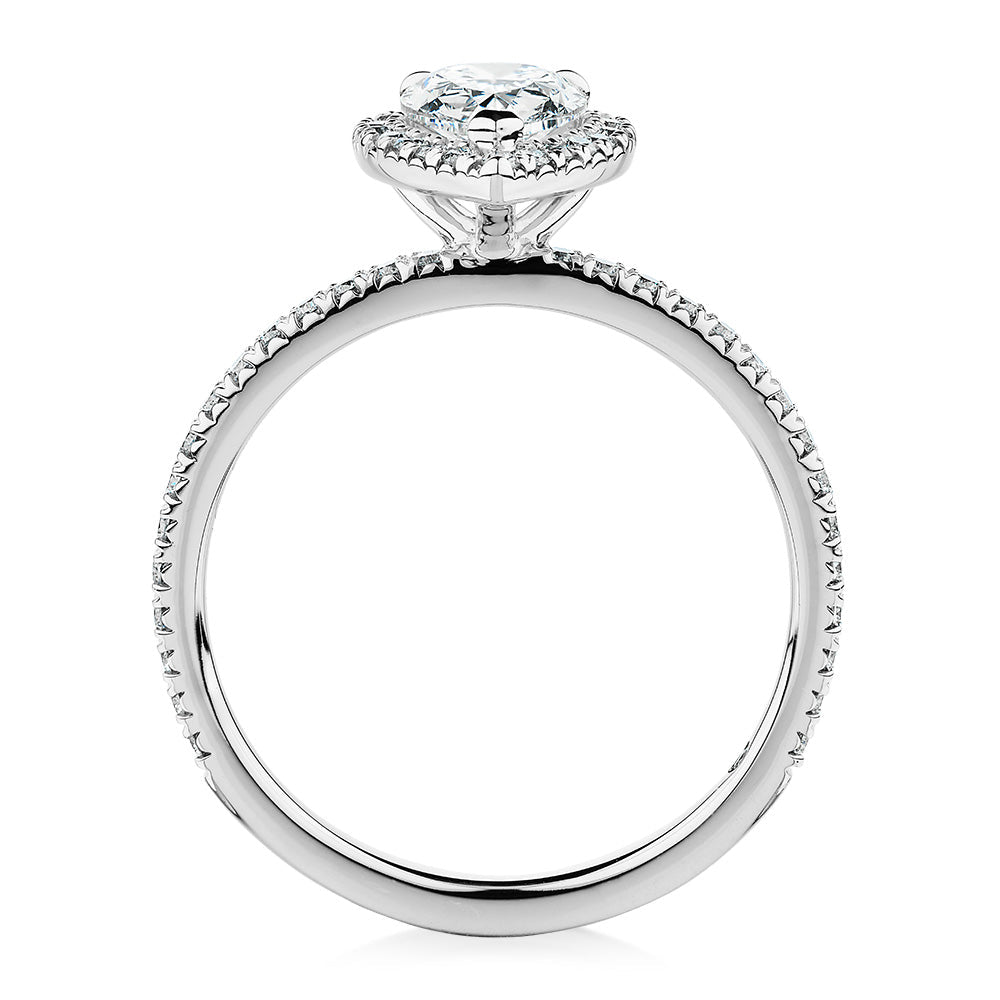 Signature Simulant Diamond 1.37 carat* TW pear and round brilliant halo engagement ring in 10 carat white gold