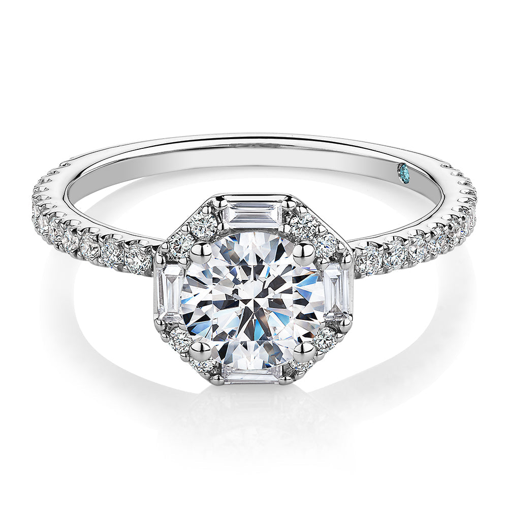 Premium Certified Laboratory Created Diamond, 1.40 carat TW round brilliant halo engagement ring in platinum