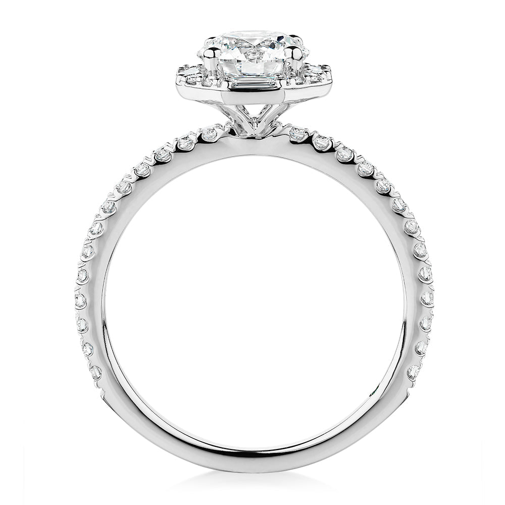 Premium Certified Laboratory Created Diamond, 1.40 carat TW round brilliant halo engagement ring in platinum