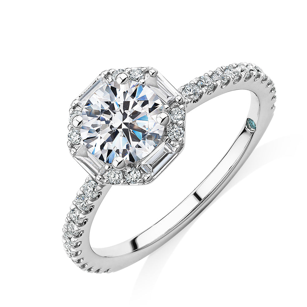 Premium Certified Laboratory Created Diamond, 1.40 carat TW round brilliant halo engagement ring in platinum