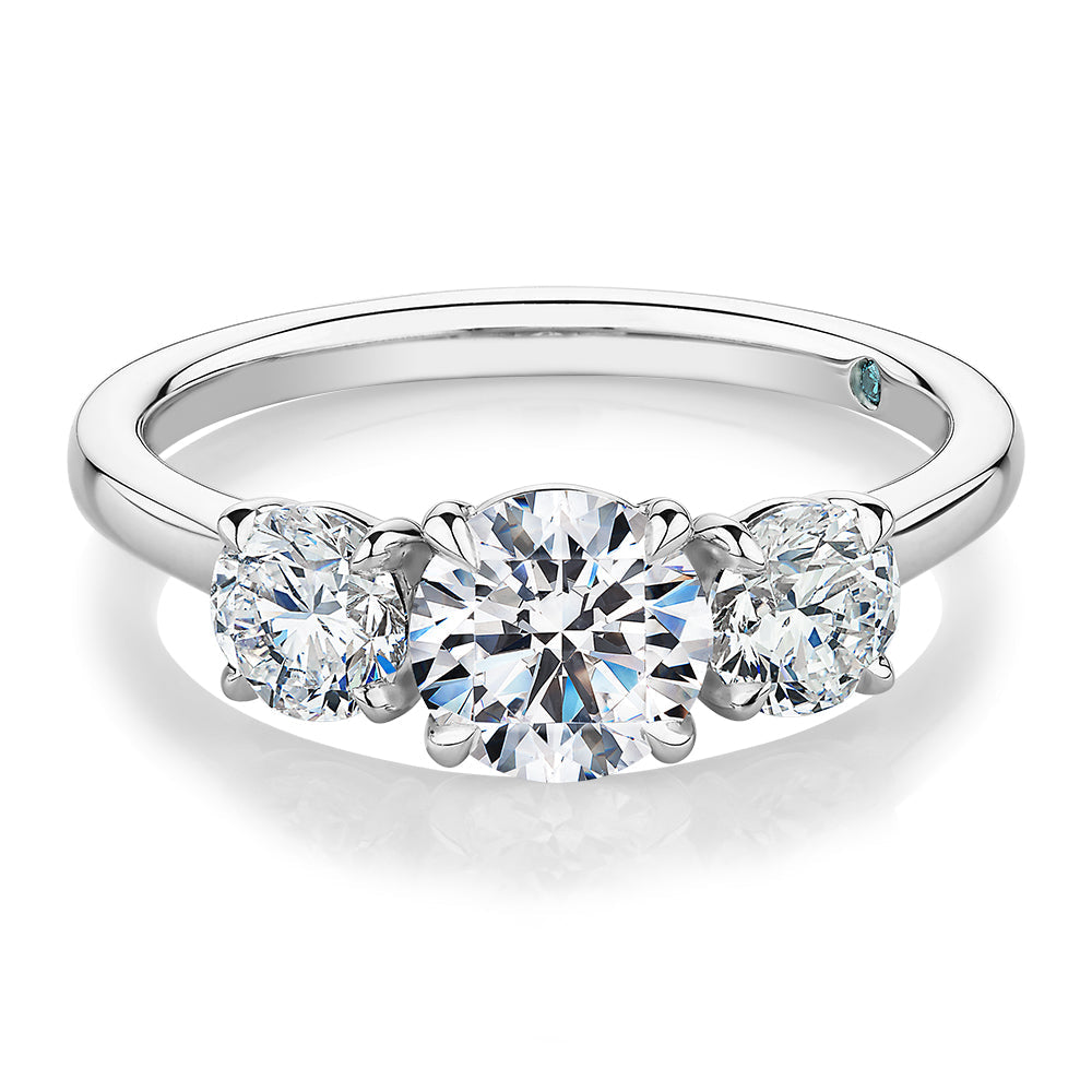 Premium Certified Lab-Grown Diamond, 1.86 carat TW round brilliant three stone ring in 14 carat white gold