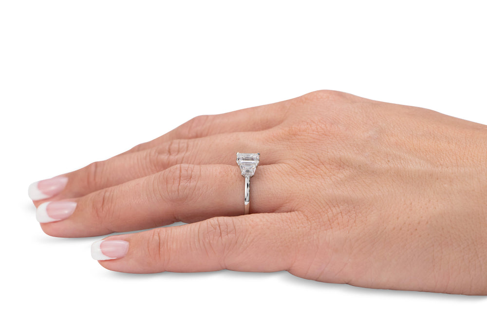 Premium Certified Lab-Grown Diamond, 1.87 carat TW emerald cut three stone ring in 14 carat white gold