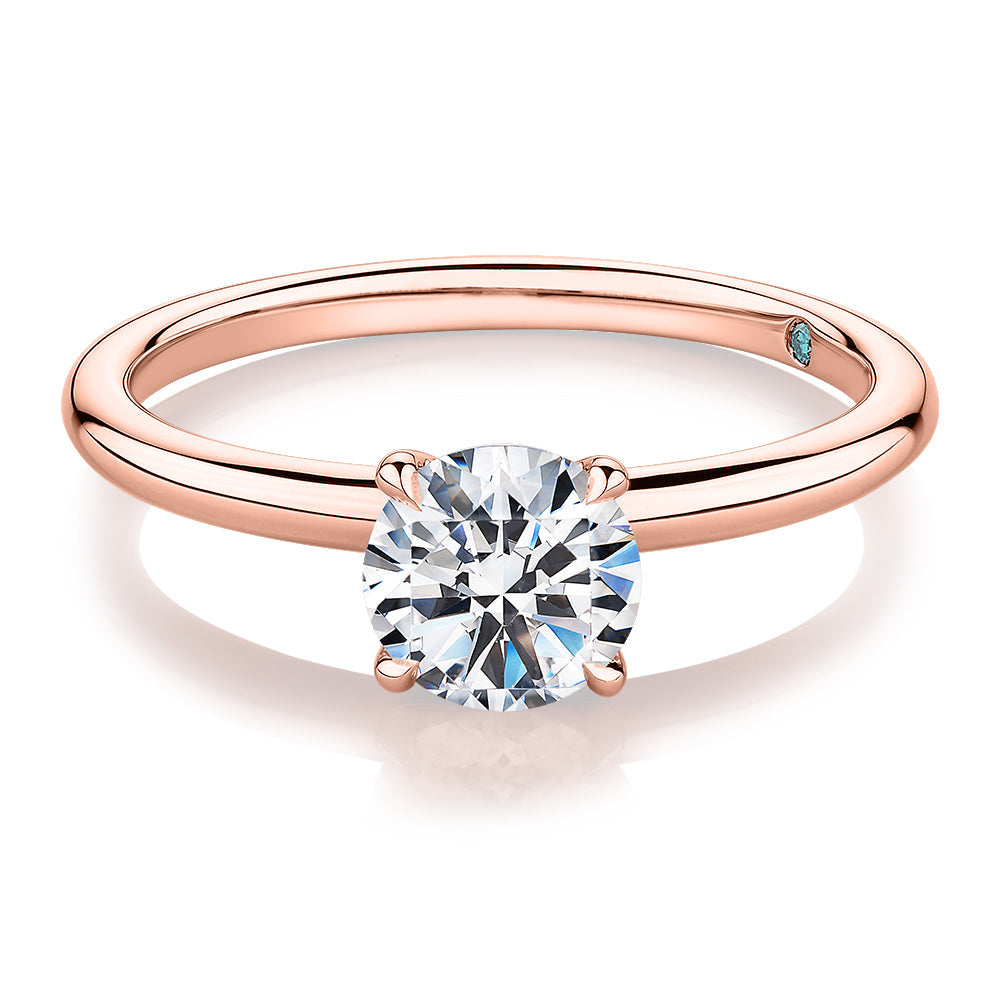 Premium Certified Laboratory Created Diamond, 1.00 carat round brilliant solitaire engagement ring in 18 carat rose gold